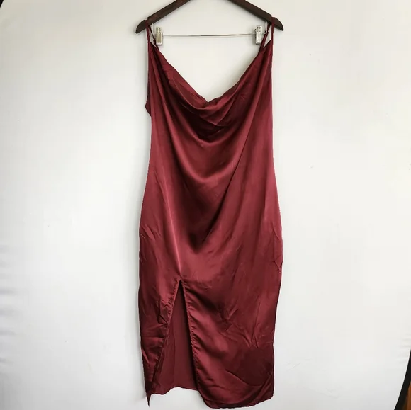 PrettyLittleThing Burgundy Satin Midi Slip Dress size 12 - Picture 6 of 12